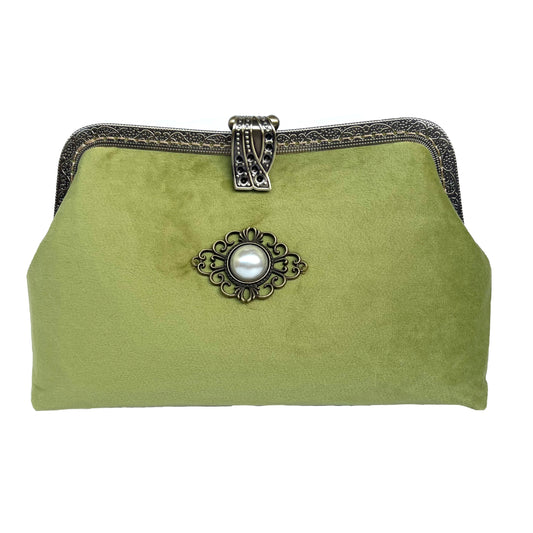 Green velvet clutch bag