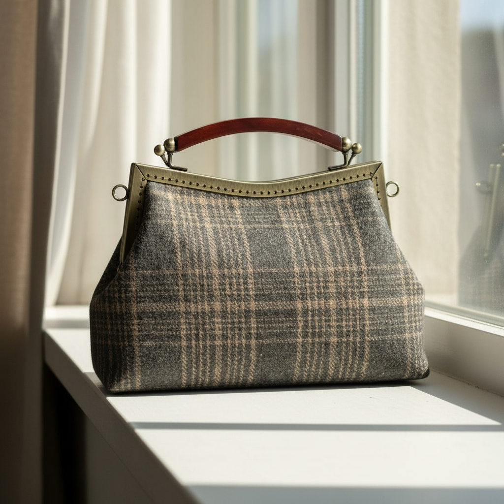 Gestreifte und karierte Handtasche (braun)