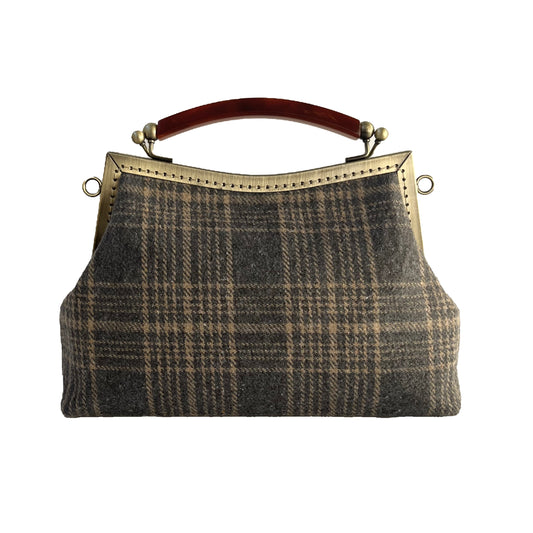 Striped and checkered bag (brown)