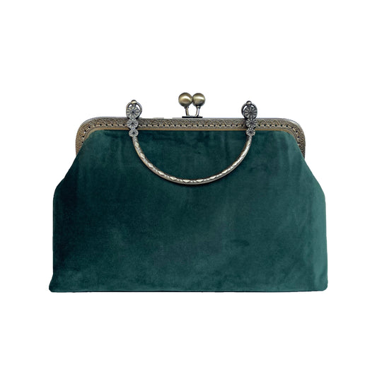 Bottle green velvet handbag with handle