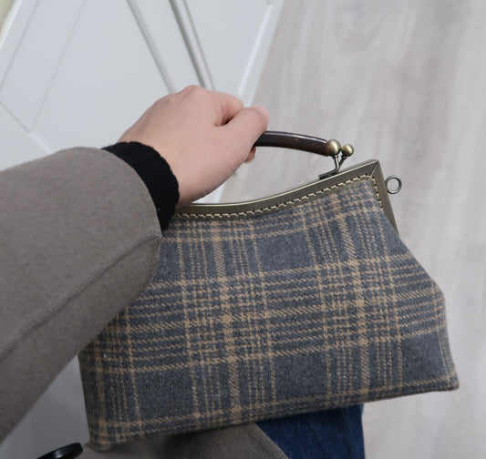 Striped and checkered bag (brown)