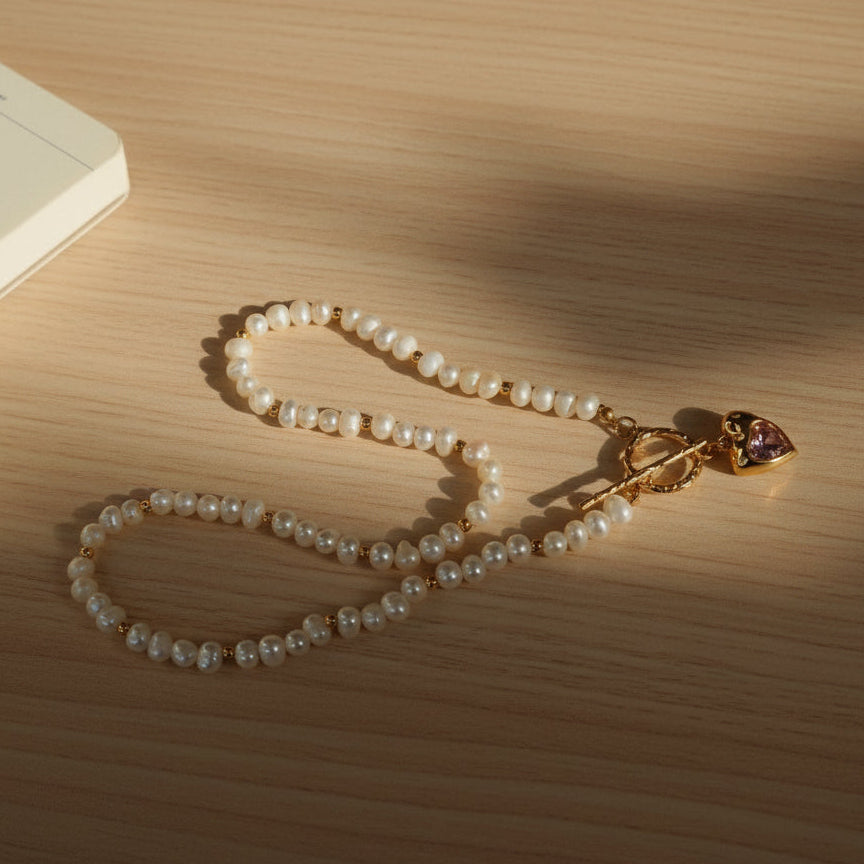 Naszyjnik perłowy serduszko