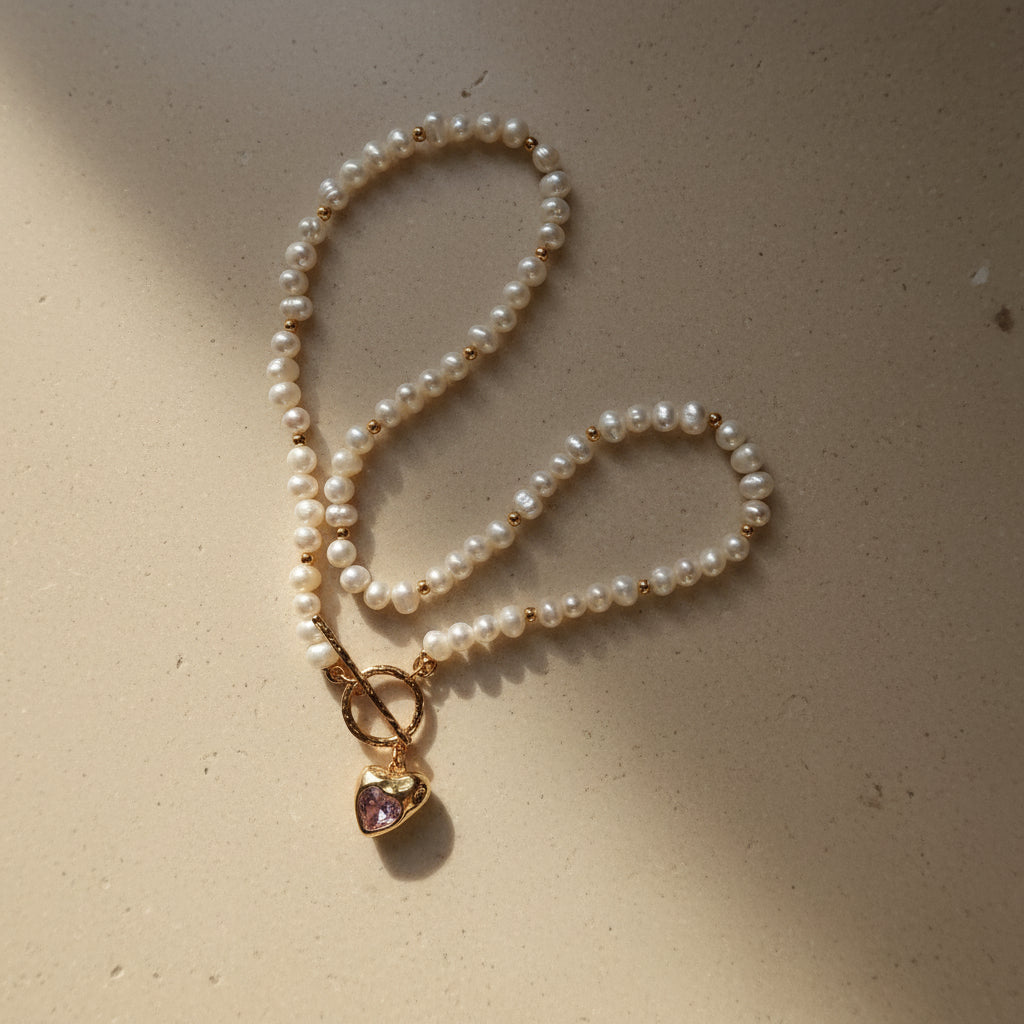 Naszyjnik perłowy serduszko