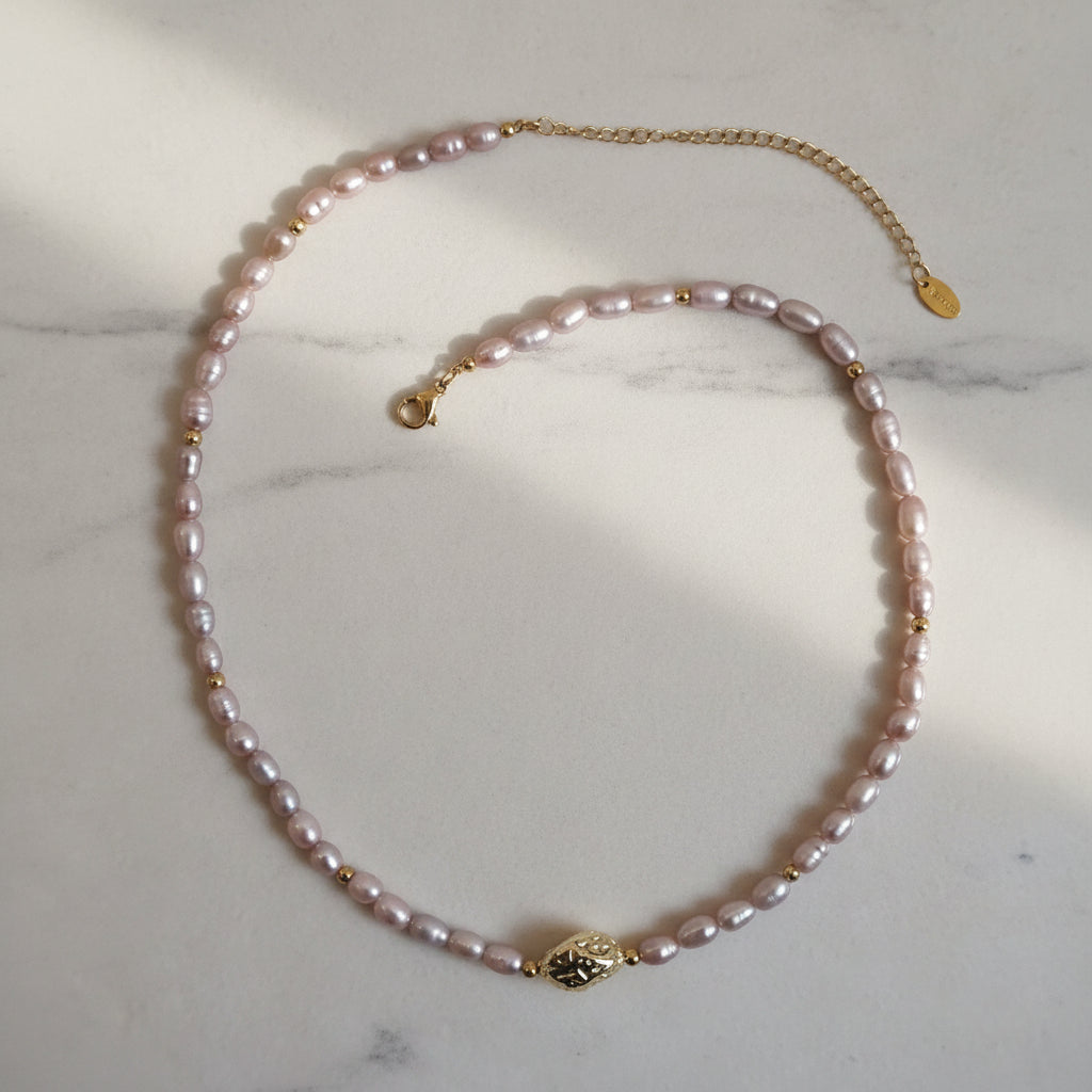 Naszyjnik perłowy fioletowo różowy