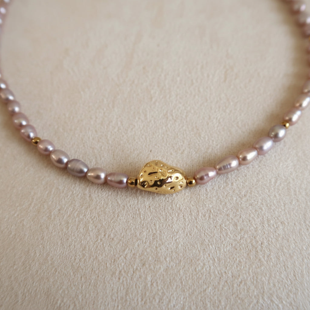 Naszyjnik perłowy fioletowo różowy