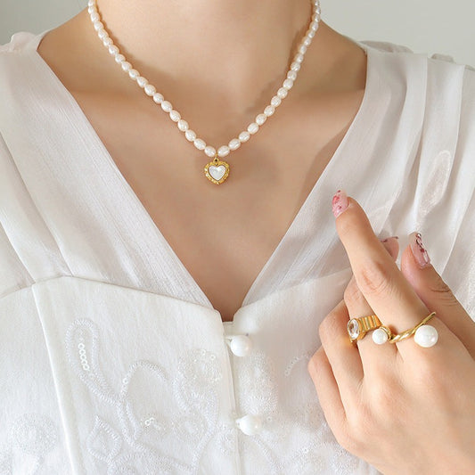 Pearl Necklace Heart with Mother of Pearl